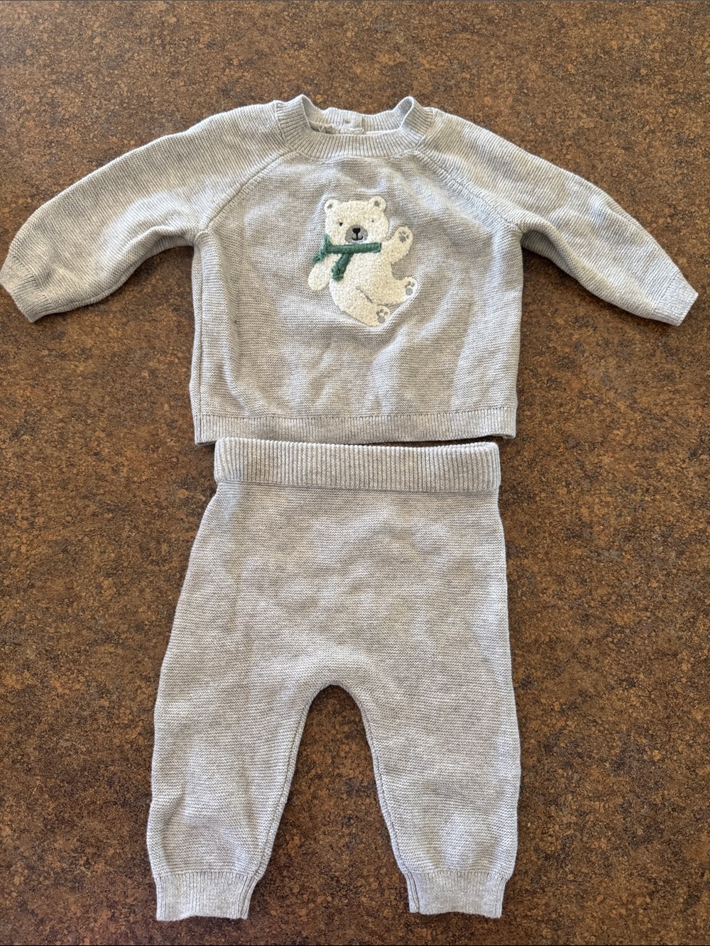 Little Me Gray Polar Bear Knit set